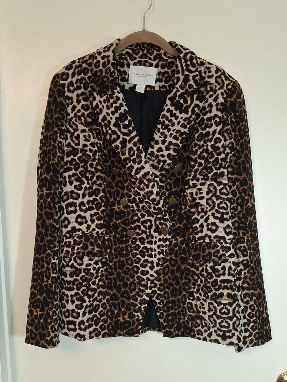 Carolina Belle Leopard Print Double-Breasted Blazer in Brown and Black